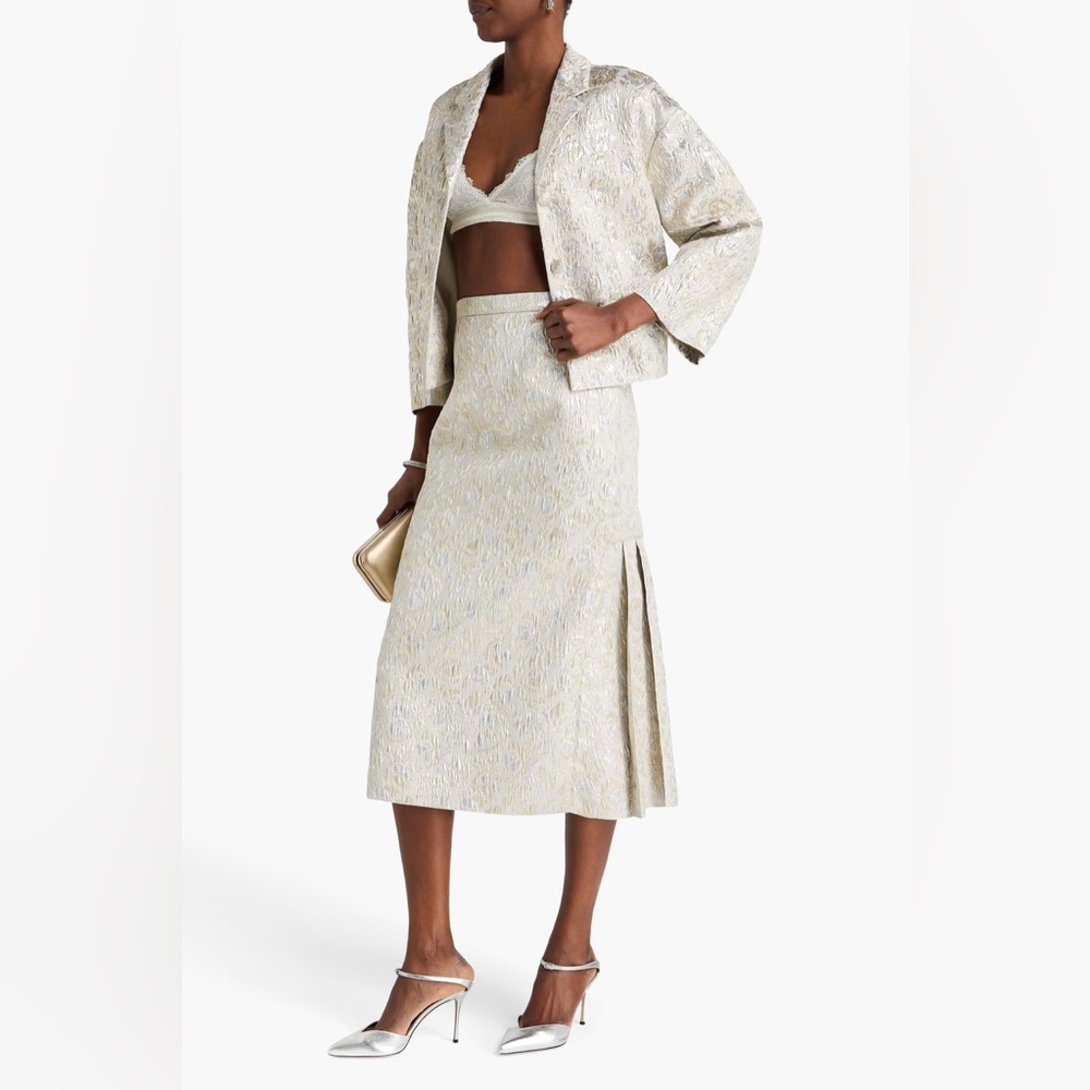 ERDEM Pleated Metallic Cloqué Midi Skirt